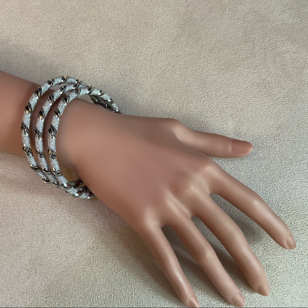 5 for $15! Gorgeous Silver Glitter Bangle Bracelets X 3!
